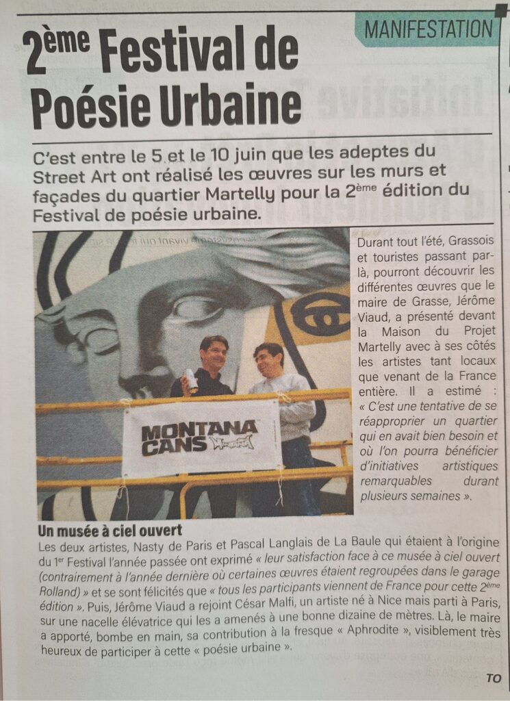 2e festival « Poésie Urbaine » / Article paru dans le journal « LE GRASSOIS » en aout 2025